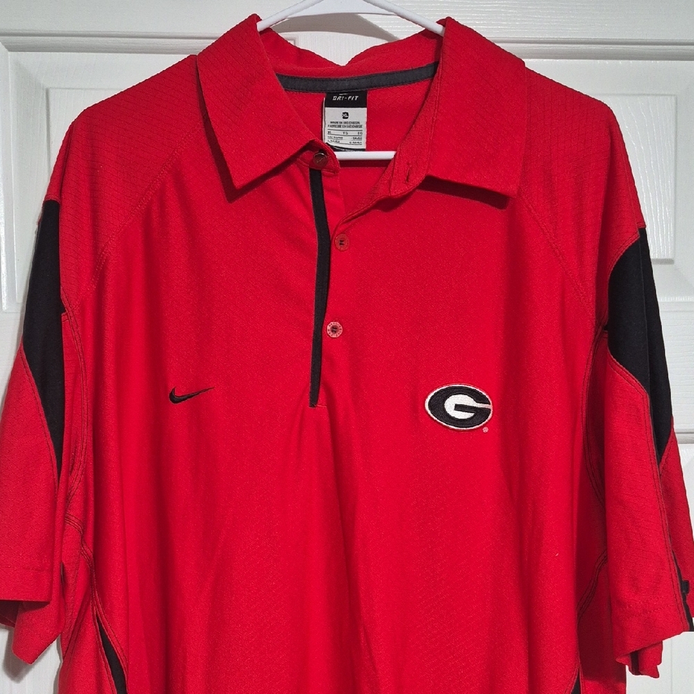 Nike Georgia Bulldogs Polo Shirt XL Red Black Short Sleeve Dri-Fit